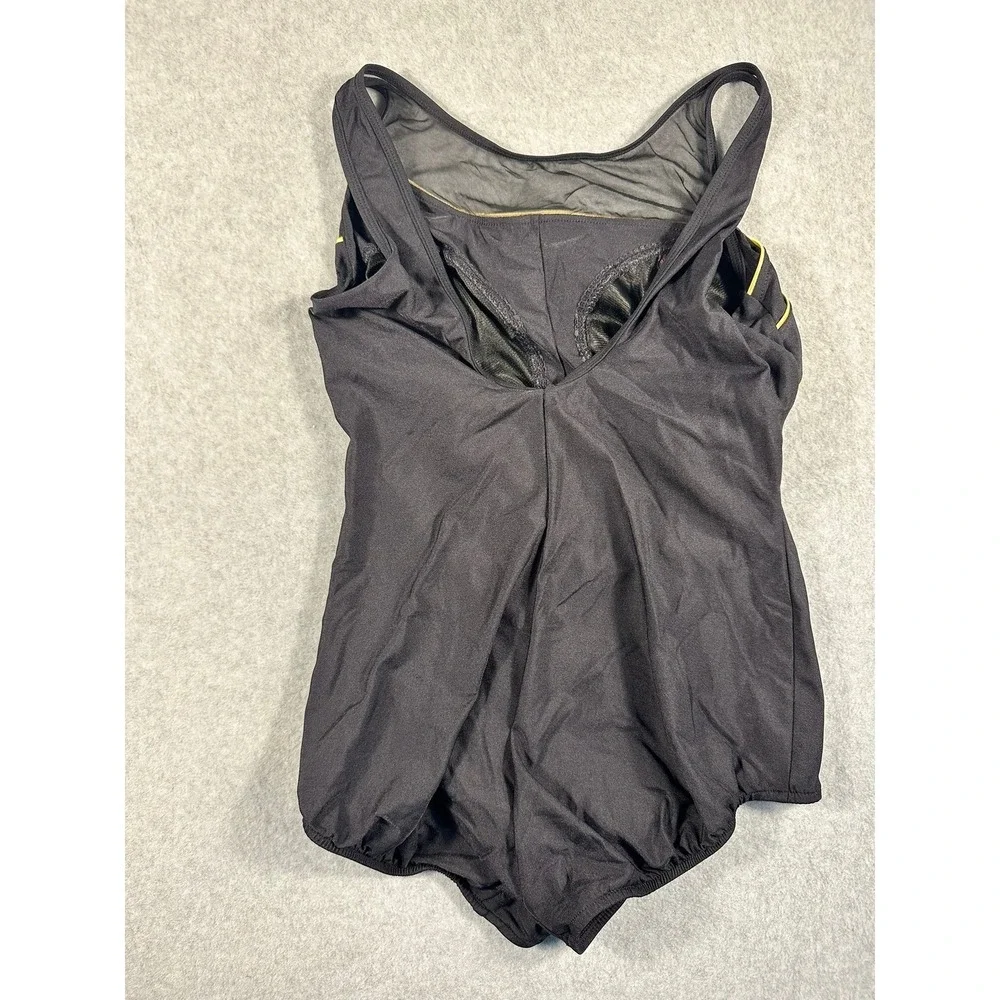 Slim Allure Womens 20W One Piece Swimsuit Black Gold Piping Mesh Ruched Vintage